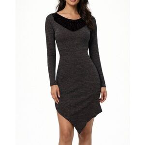 Free People Plum Asymmetrical Macrame’ Neckline Bodycon Long Sleeve Dress Sz XS